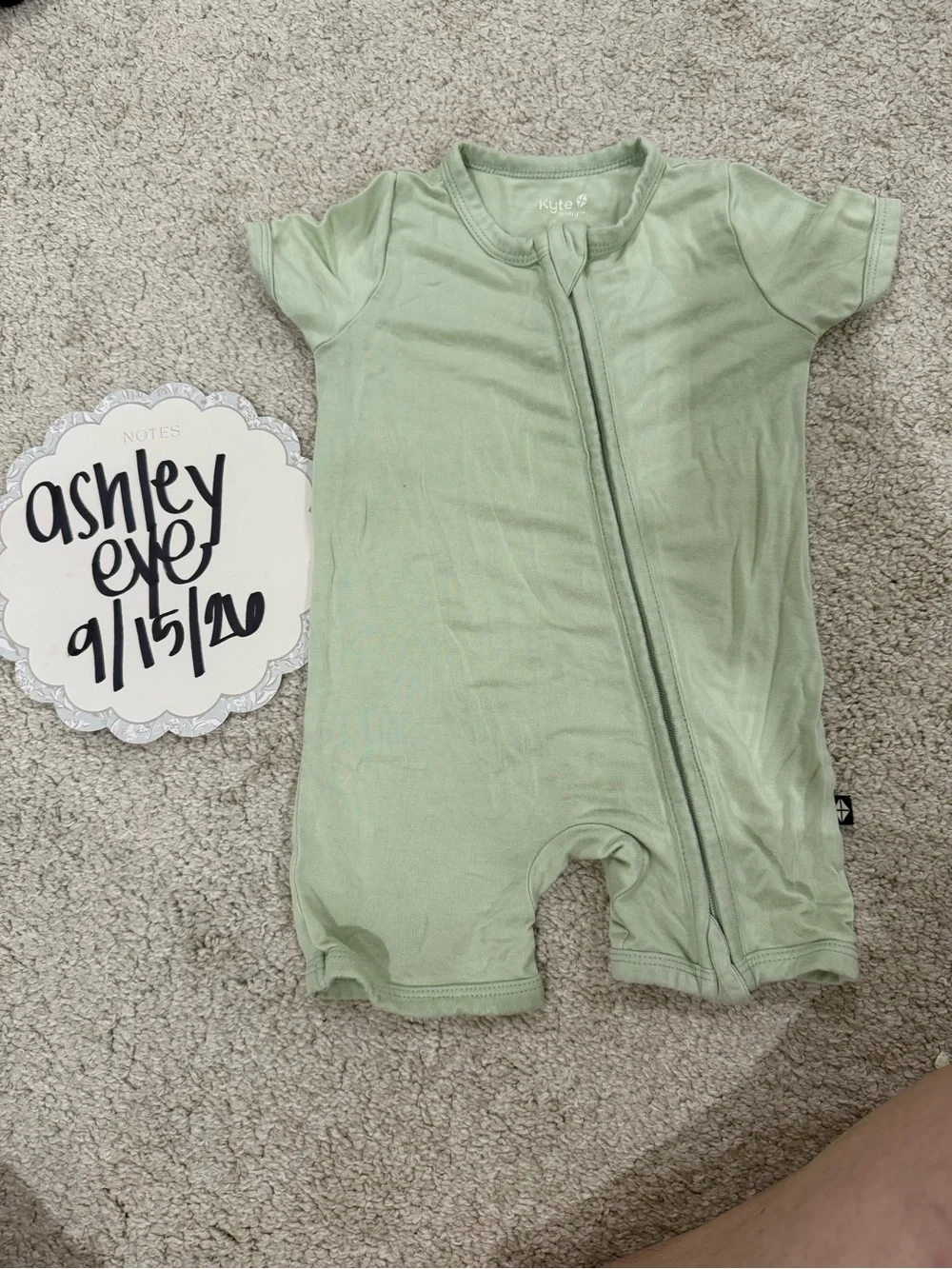 Kyte BABY Sage Green Short Sleeve Zip One-Piece